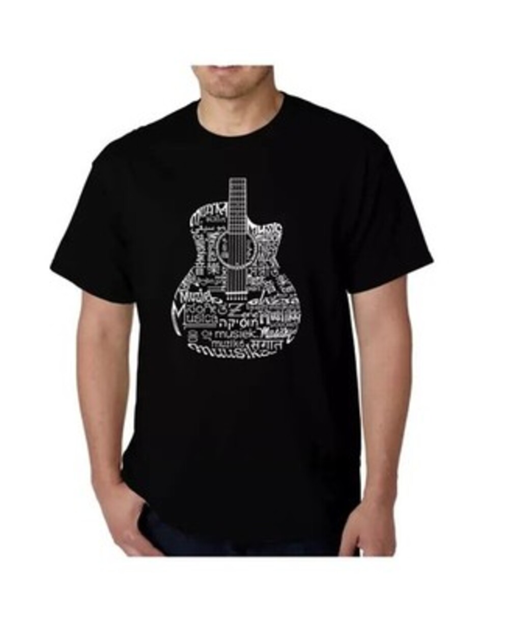 Port & Company LA Pop Art Word Art Languages Guitar T-Shirt Men's XL Black